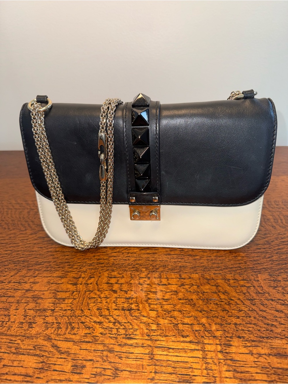 Valentino Garavani Colorblock Leather Rockstud Glam Lock Flap Bag with COA